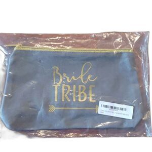 Bachelorette Party Favor Cosmetic Canvas Clutch Bag Bride Tribe Gray Gold NEW